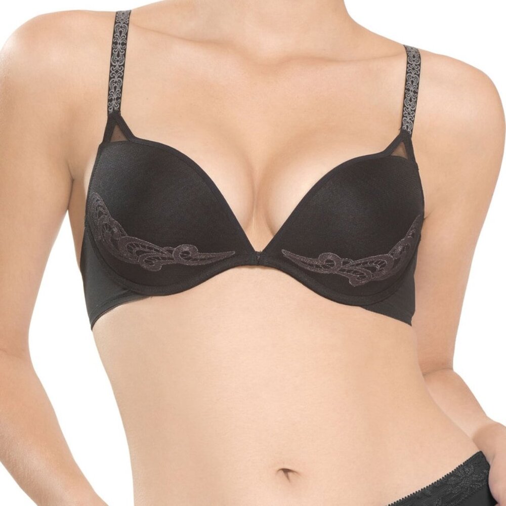 Natori NWT black/gray sheer seduction embroidered smooth embroidered bra 34DDD